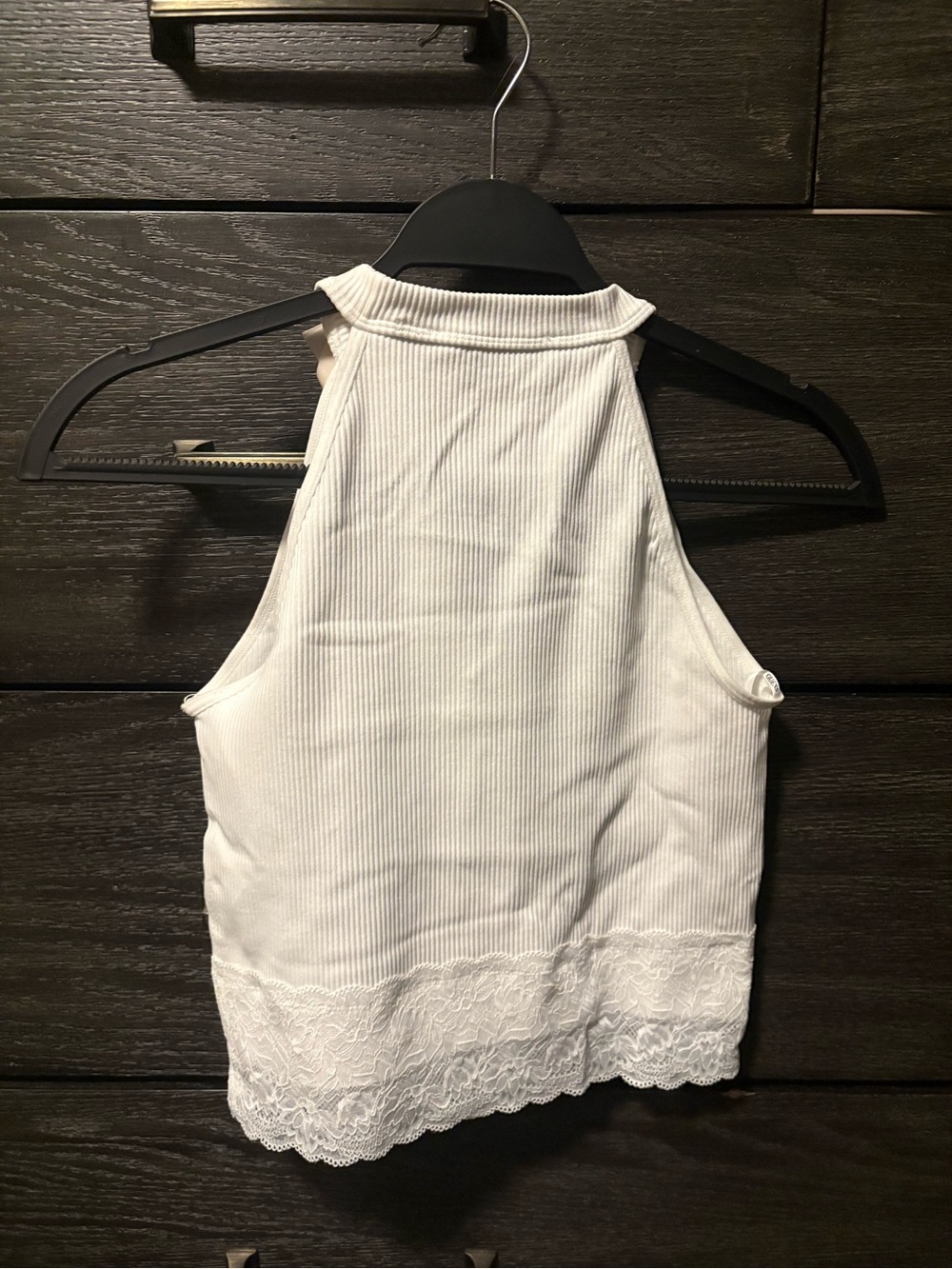 GUESS White Ribbed Lace-Hem Halter Tank - Picture 2 of 4